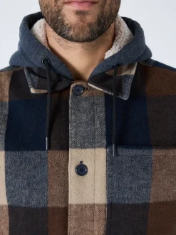 Navy Borg Lined Check Hooded Shacket