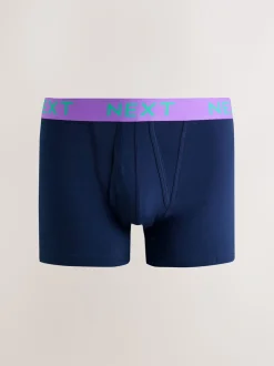 Navy Bright Contrast Colour Waistband A-Front Boxers 10 Pack