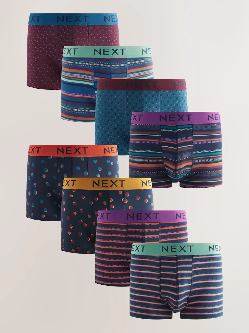 Navy/ Burgundy Red Spot Stripe 8 pack Hipster Boxers 5 Pack