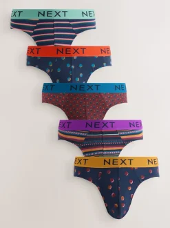 Navy Burgundy Spot Stripe 5 Pack Cotton Rich Briefs