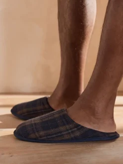 Navy Check Mule Slippers
