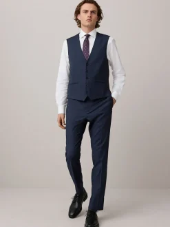 Navy Check Texture Suit Waistcoat