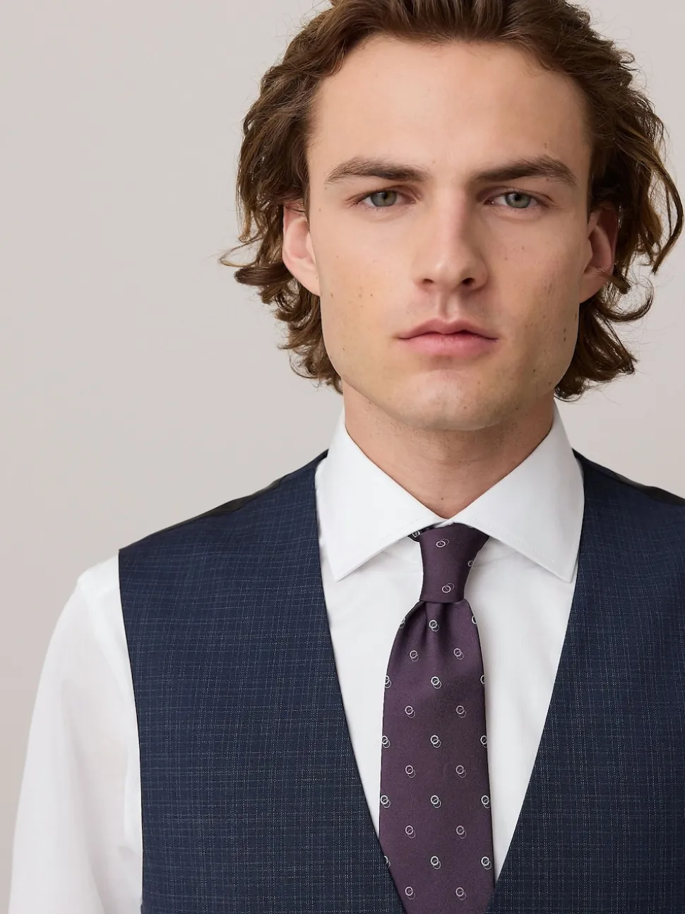 Navy Check Texture Suit Waistcoat