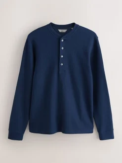 Navy EDIT Long Sleeve Grandad Neck T-Shirt