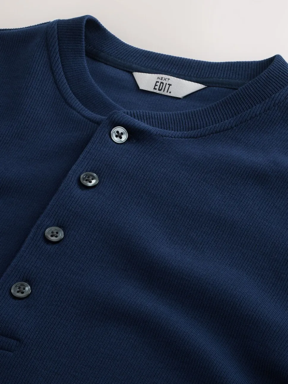 Navy EDIT Long Sleeve Grandad Neck T-Shirt