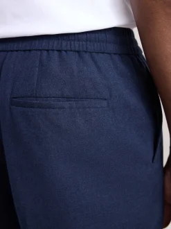 Navy Elasticated Waist Wool Rich Textured Formal Trousers
