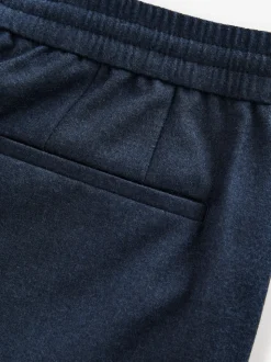 Navy Elasticated Waist Wool Rich Textured Formal Trousers