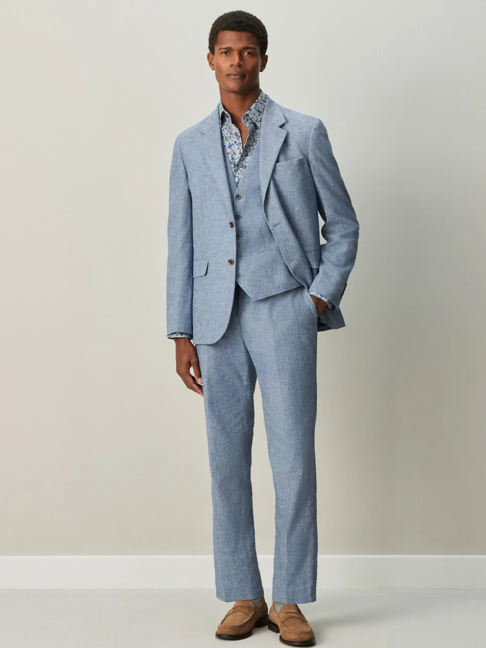 Navy Floral Cotton Rich Long Sleeve Formal Shirt
