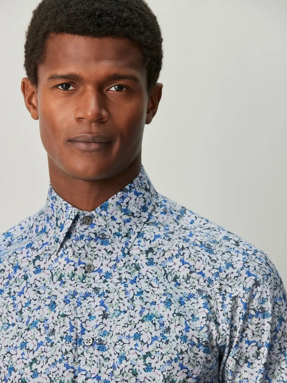 Navy Floral Cotton Rich Long Sleeve Formal Shirt