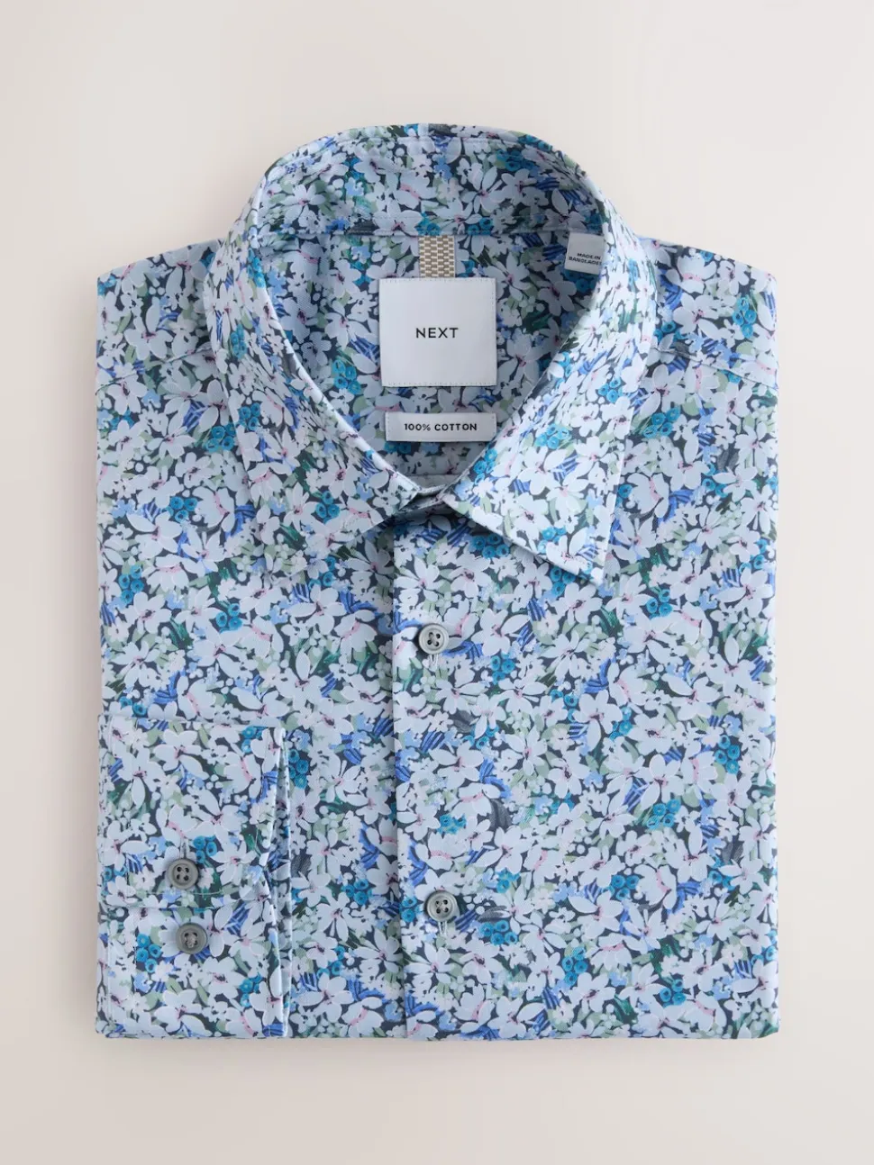 Navy Floral Cotton Rich Long Sleeve Formal Shirt