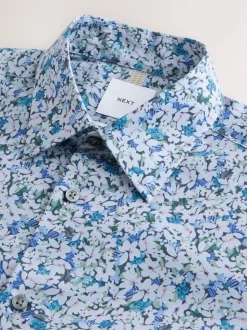 Navy Floral Cotton Rich Long Sleeve Formal Shirt
