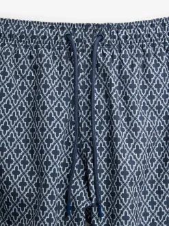 Navy Geometric Tile Printed Swim Shorts