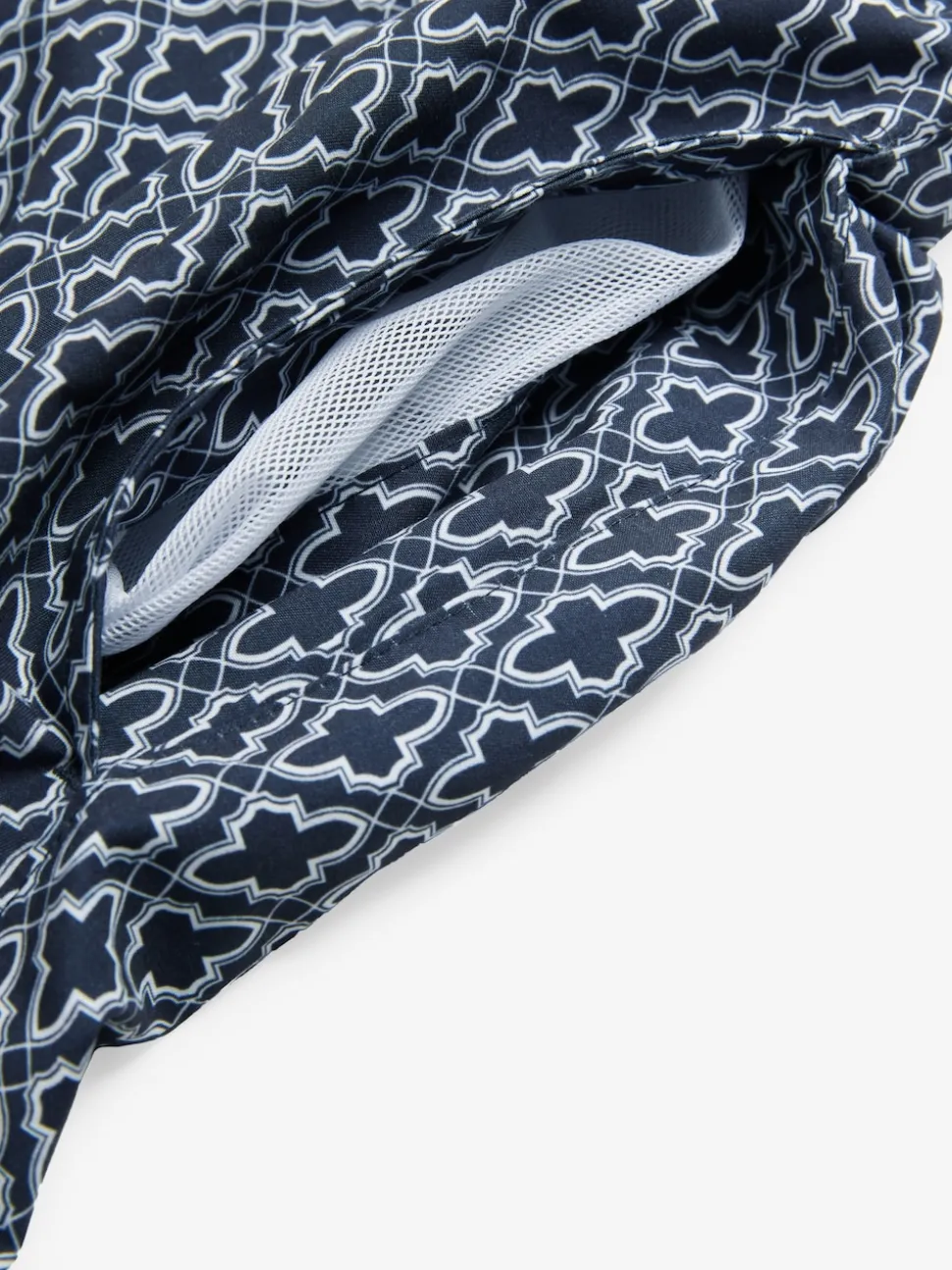 Navy Geometric Tile Printed Swim Shorts