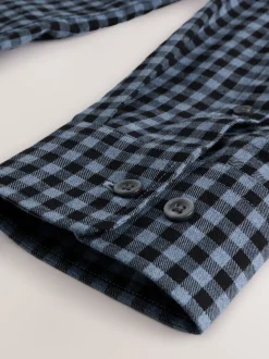 Navy Gingham Regular Fit Check Soft Touch 100% Cotton Smart Long Sleeve Shirt
