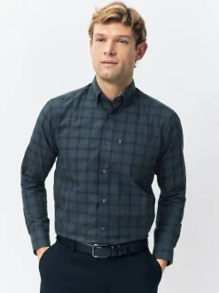 Navy/ Green Blackwatch Check Long Sleeve Oxford Shirts 2 Pack
