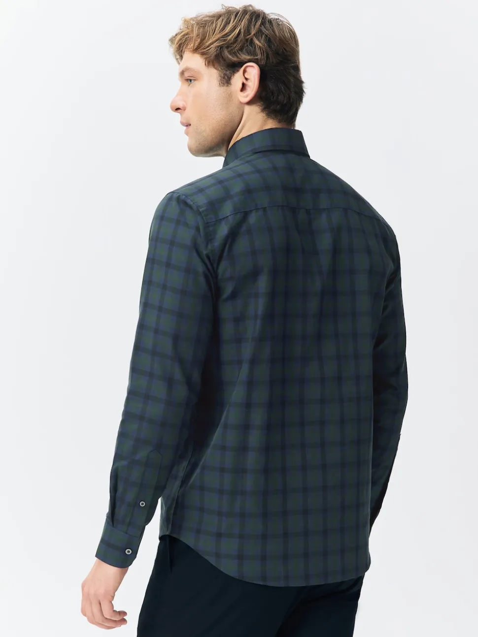 Navy/ Green Blackwatch Check Long Sleeve Oxford Shirts 2 Pack