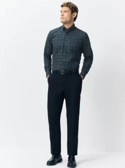 Navy/ Green Blackwatch Check Long Sleeve Oxford Shirts 2 Pack