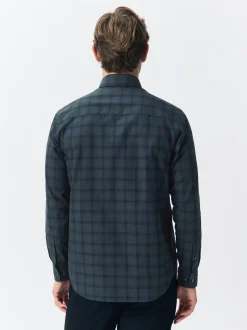 Navy/ Green Blackwatch Check Long Sleeve Oxford Shirts 2 Pack