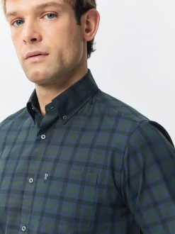 Navy/ Green Blackwatch Check Long Sleeve Oxford Shirts 2 Pack