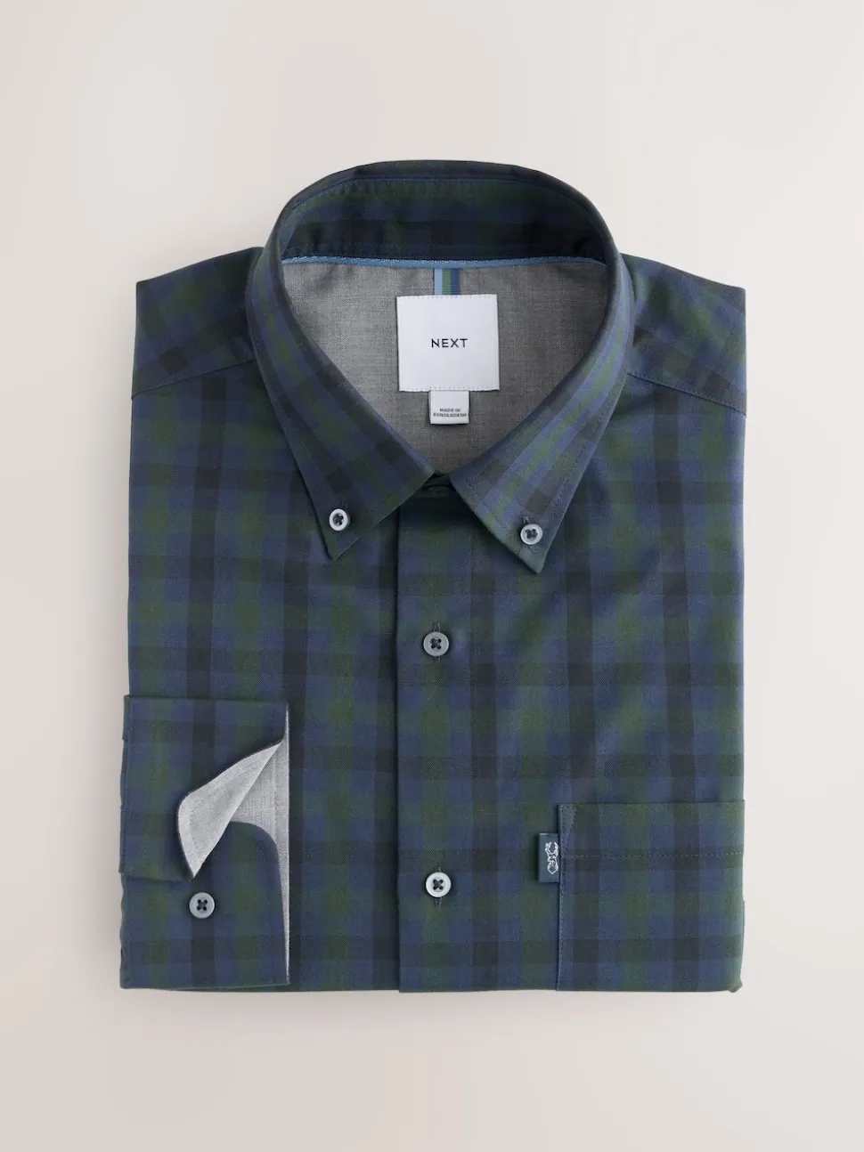 Navy/ Green Blackwatch Check Long Sleeve Oxford Shirts 2 Pack