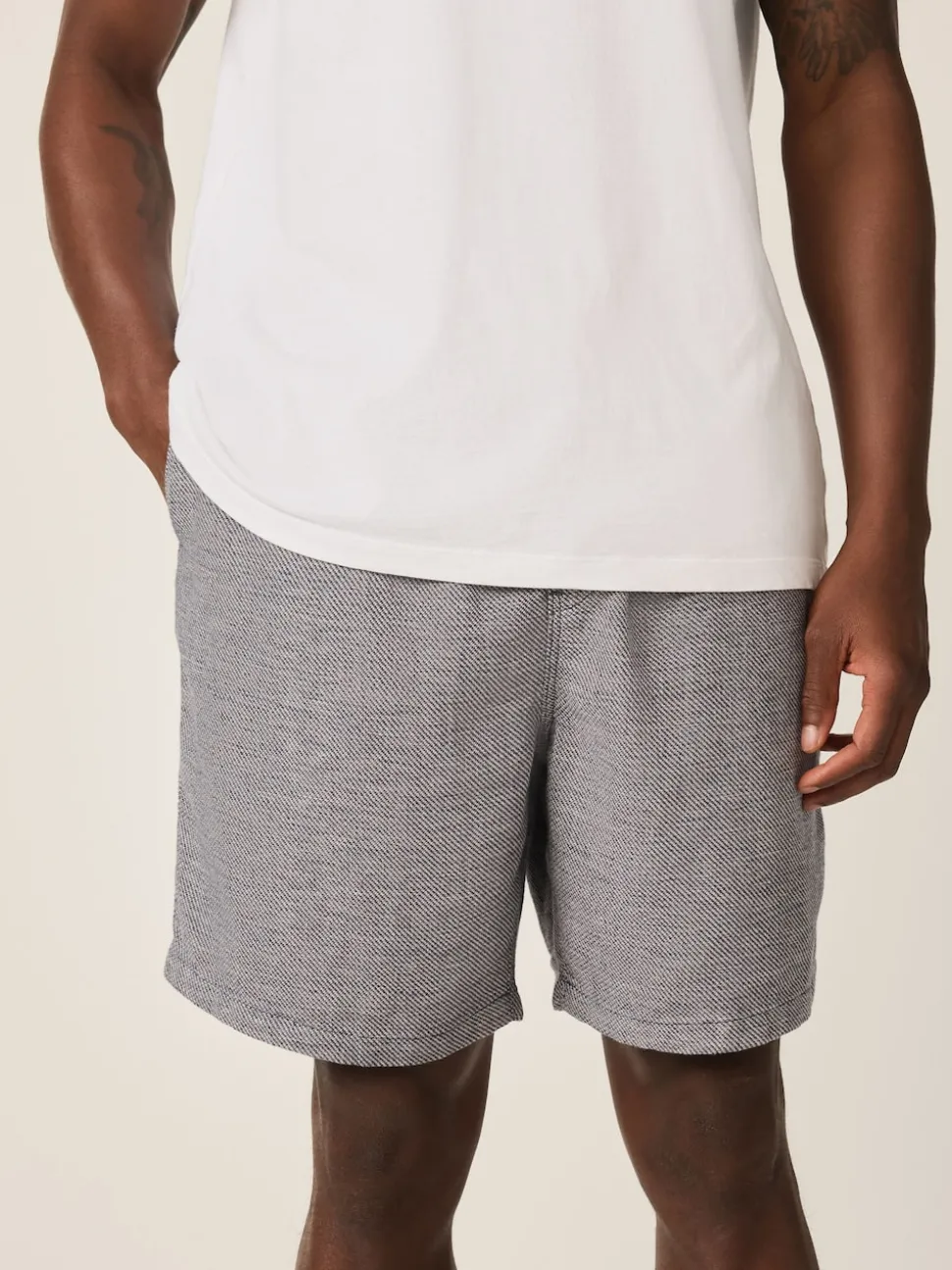 Navy Linen Blend Elasticated Waist Shorts