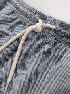 Navy Linen Blend Elasticated Waist Shorts