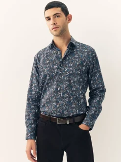 Navy Meadow Floral Regular Fit Long Sleeve Print Shirt