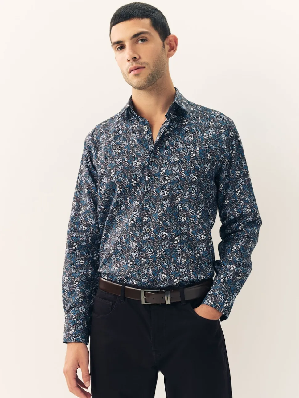 Navy Meadow Floral Regular Fit Long Sleeve Print Shirt