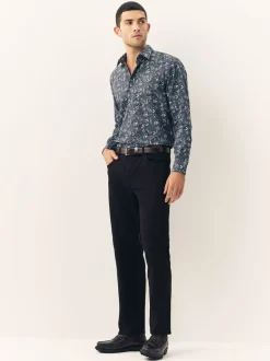 Navy Meadow Floral Regular Fit Long Sleeve Print Shirt