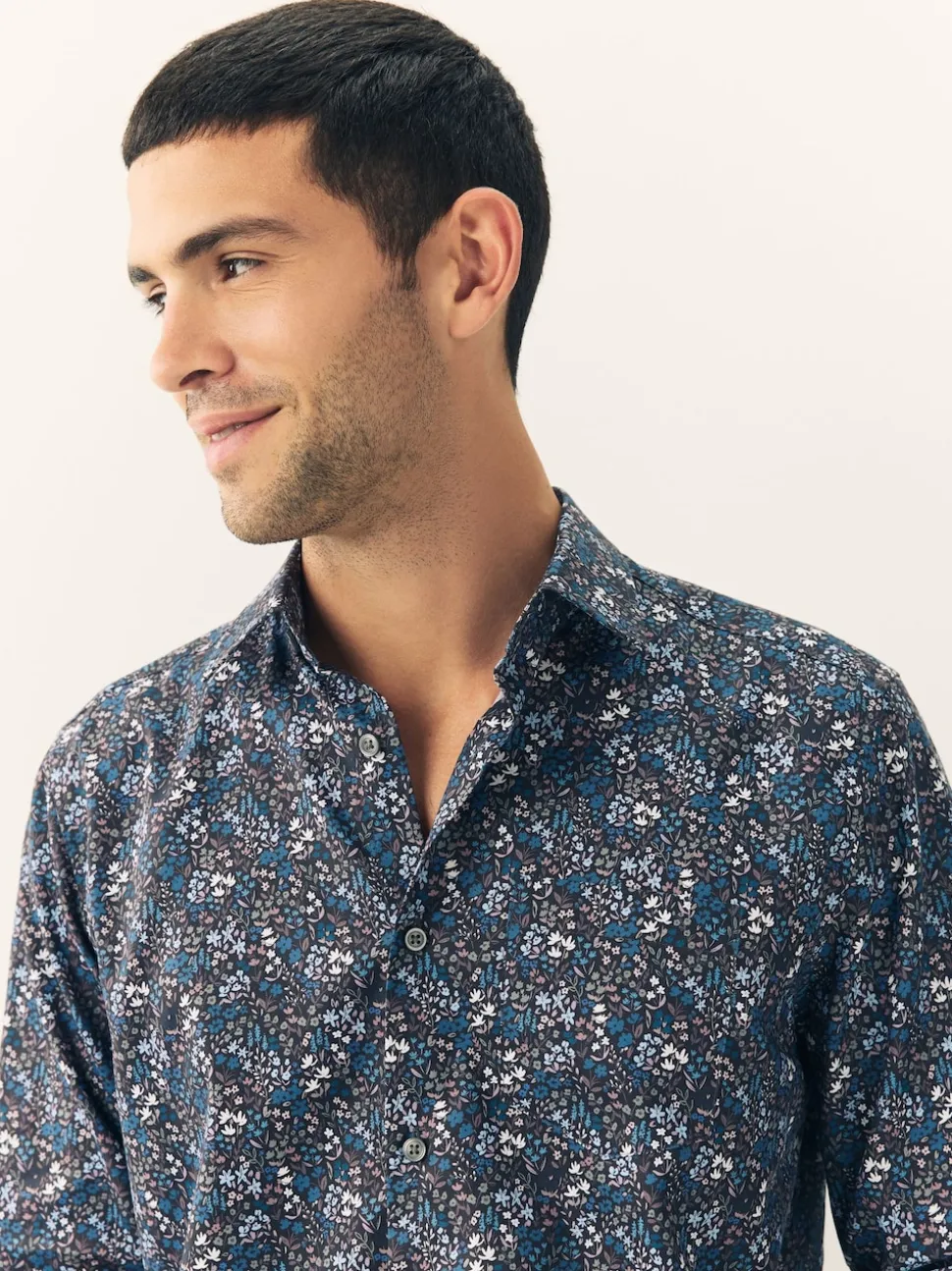 Navy Meadow Floral Regular Fit Long Sleeve Print Shirt