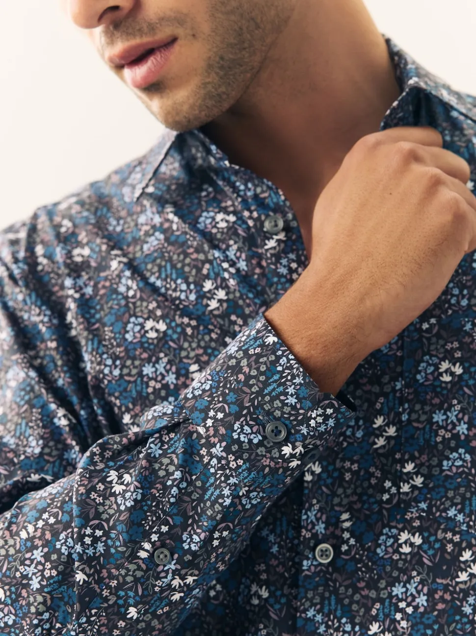 Navy Meadow Floral Regular Fit Long Sleeve Print Shirt