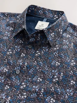 Navy Meadow Floral Regular Fit Long Sleeve Print Shirt