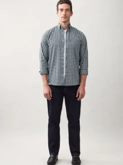 Navy Micro Check Regular Fit Easy Iron Button Down Oxford Shirt