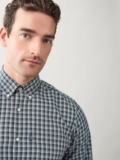 Navy Micro Check Regular Fit Easy Iron Button Down Oxford Shirt