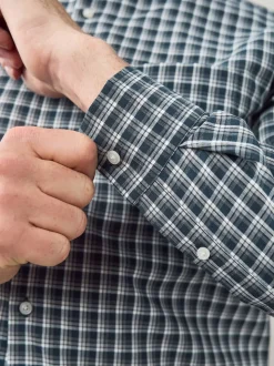 Navy Micro Check Regular Fit Easy Iron Button Down Oxford Shirt