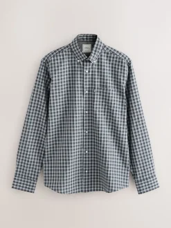 Navy Micro Check Regular Fit Easy Iron Button Down Oxford Shirt