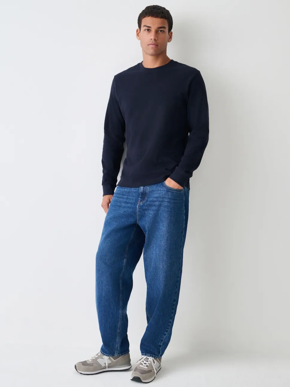 Navy Micro Waffle Long Sleeve T-Shirt