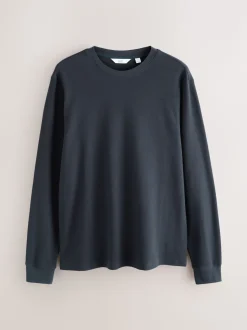 Navy Micro Waffle Long Sleeve T-Shirt