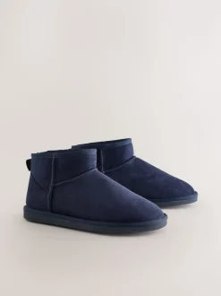Navy Microsuede Boot Slippers