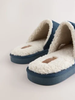 Navy Microsuede Mule Slippers