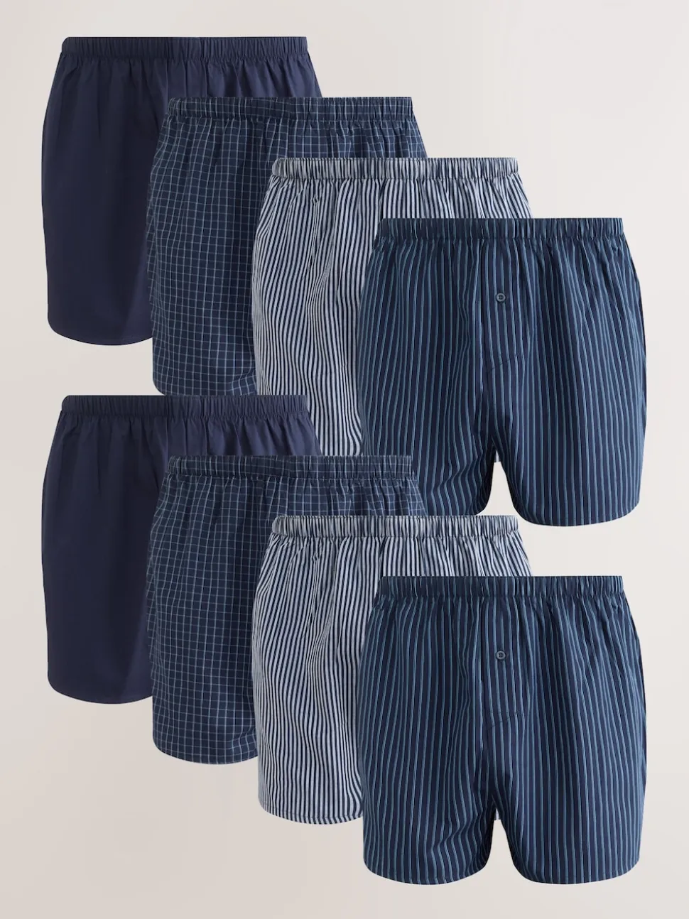 Navy Mixed Pattern 8 pack Woven Pure Boxers