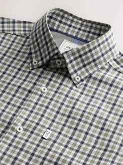 Navy/ Neutral Gingham Check Easy Iron Button Down Short Sleeve Oxford Shirt