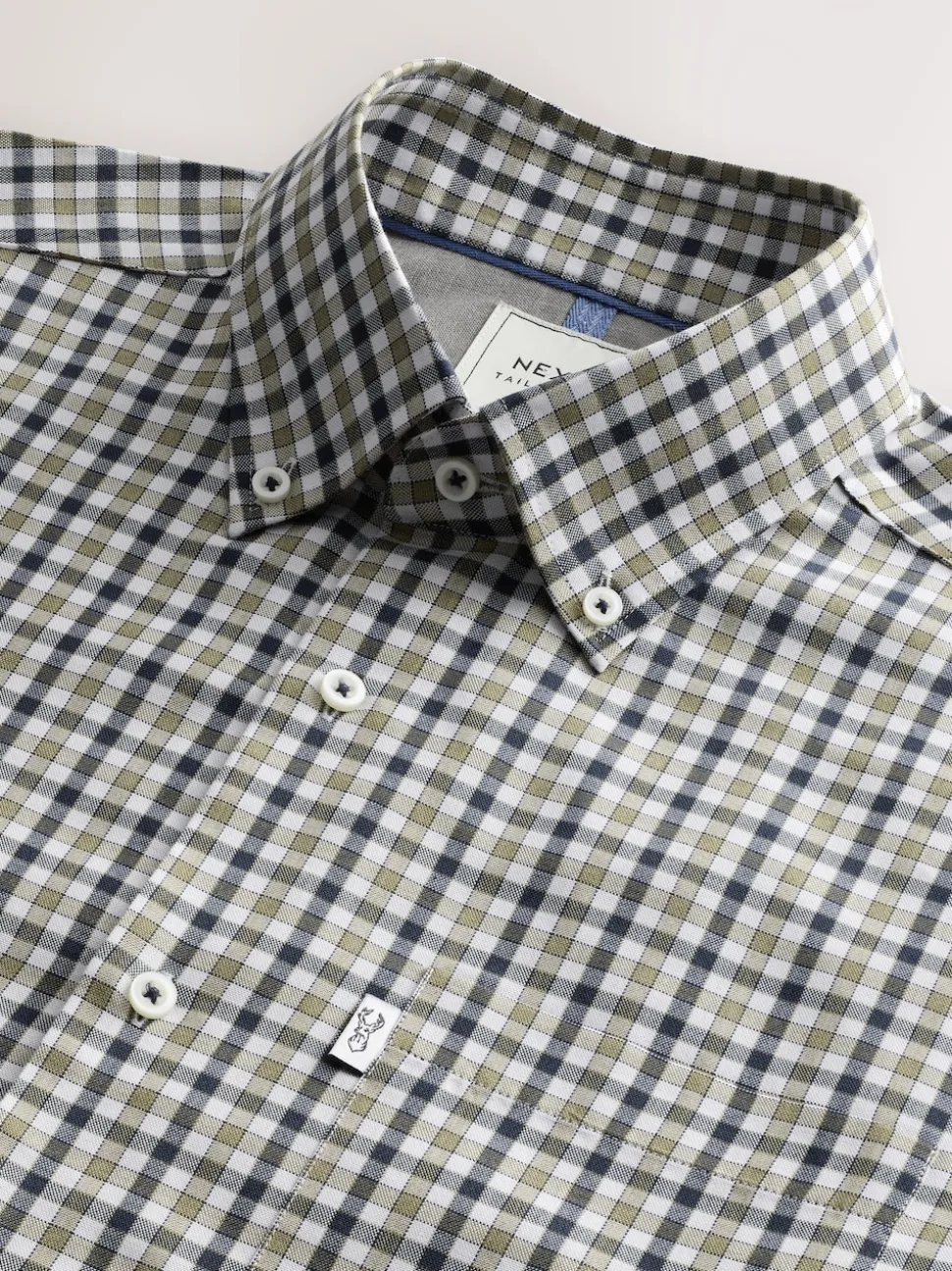 Navy/ Neutral Gingham Check Easy Iron Button Down Short Sleeve Oxford Shirt