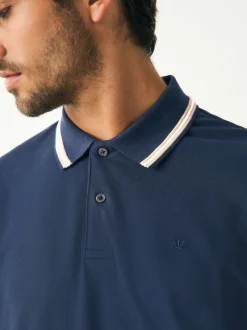 Navy Ottoman Regular Fit Short Sleeve Tipped Polo Shirt