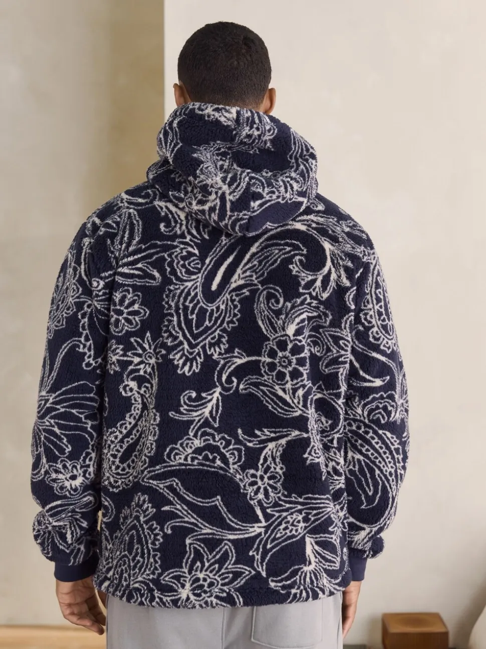 Navy Paisley Borg Overhead Hoodie