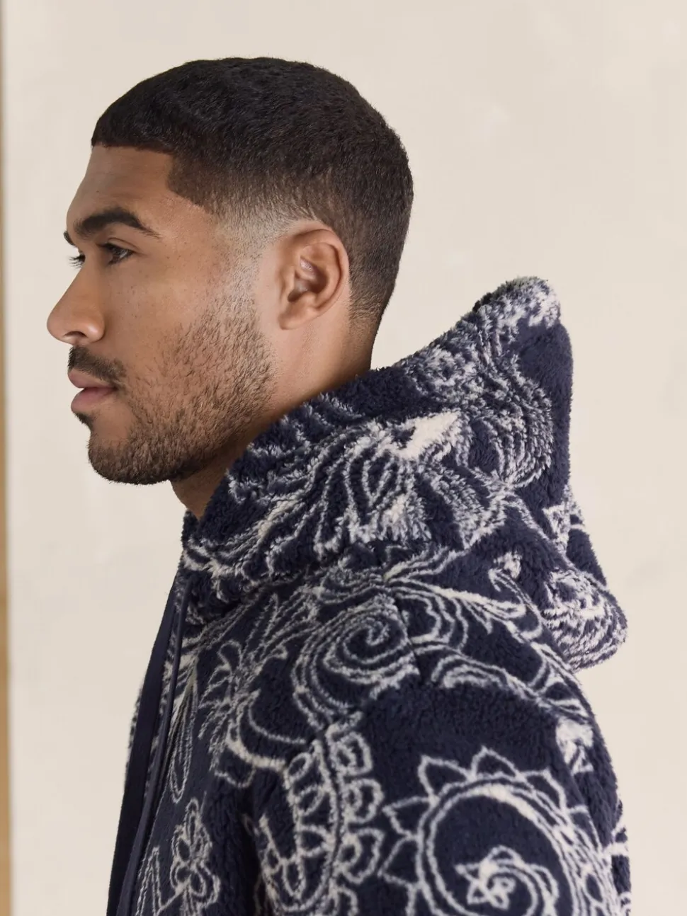 Navy Paisley Borg Overhead Hoodie