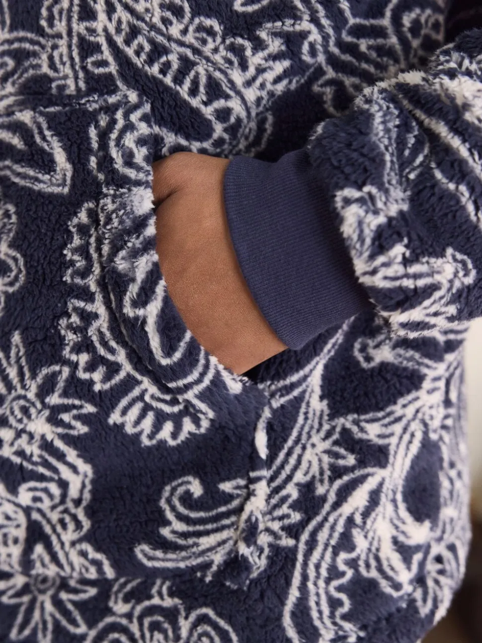 Navy Paisley Borg Overhead Hoodie