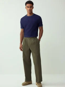 Navy Regular Fit & 100% Cotton Textured Tipped T-Shirt