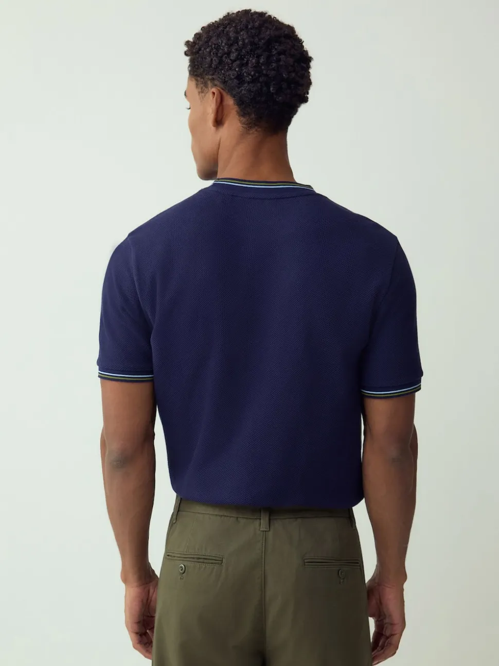 Navy Regular Fit & 100% Cotton Textured Tipped T-Shirt