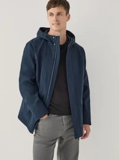 Navy Regular Fit Drytech Waterproof Hooded Coat with Taped Seams